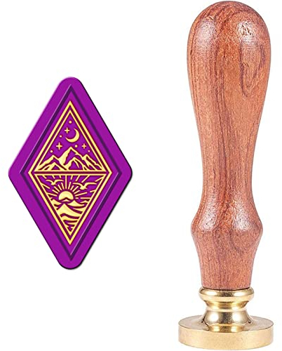 craspire Wachs-Siegel-Stempel, Berg, Mond, Sonne, Vintage-Siegelwachs-Stempelkopf Mit Universellem Holzgriff Für Einladungen, Karten, Flasche, Geschenk, Geschäft, Danke, Scrapbooking-Dekor