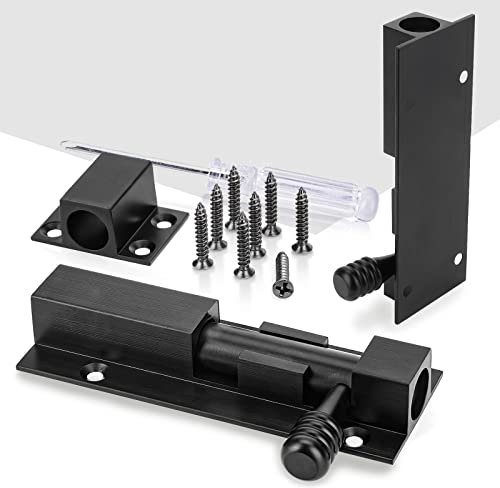 Door Lock, Stainless Steel Bolt Lock Surface Mounted Sliding Door Lock, Waterproof Gate Latch Lock Suitable for Wooden or Metal Doors/Kitchen/Bathroom(Black)
