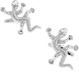 Whoiy Manschettenknöpfe Silber mit Gravur, Cufflinks Gravur Vergoldet Silber Manschettenknöpfe Gecko für Männer Kostenlose Gravur mit Schmuck Box