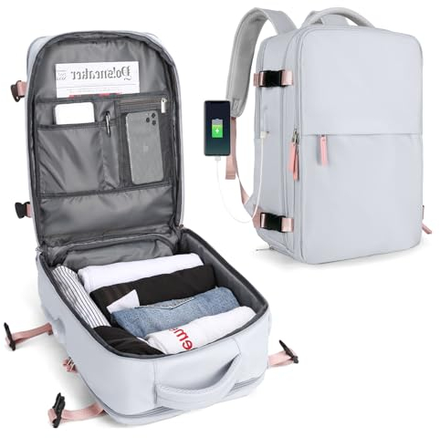SZLX Ryanair Handgepäck Rucksack Reiserucksack Handgepäck Flugzeug für Damen Herren, Laptop Rucksack 14 Zoll Wasserdicht Handgepäcktasche Flugzeug Rucksack Untersitz Kofferrucksack mit Schuhfach,Grau