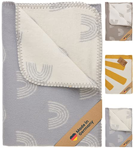 BEARFOOT Babydecke aus 100% Bio Baumwolle - Made in Germany - Oeko-TEX - Kuscheldecke flauschig weiche Decke Baby/Kinder Geschenk Junge & Mädchen zur Geburt, Baby Erstausstattung (Regenbogen GRAU)