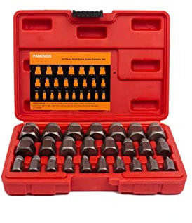 PANOVOS Set di 25 estrattori per viti, testa esagonale, multi-scanalatura, facile da estrarre, in acciaio al carbonio di alta qualità