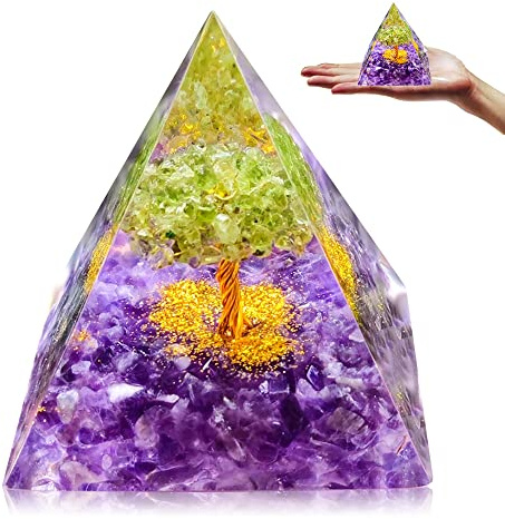 Tyuodna Orgonit Pyramide,Edelsteine Heilsteine,Orgon Pyramide,Reiki Chakra Steine,Kristall Steine für Chakra-Heilung,Meditation, Yoga,Esoterik Geschenke (Violett-Lebensbaum)