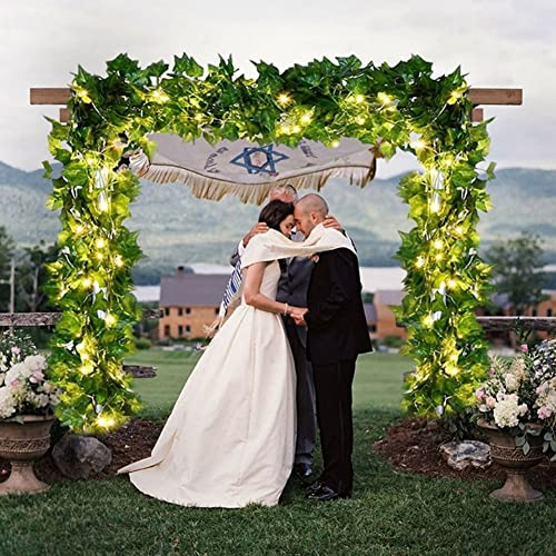 cuzile Efeu gefälschte Reben 5M Künstliche Efeu mit 50 LED String Licht Blätter Wand Dekor Blatt Pflanzen Reben Grün Girland Hängende Pflanze Rebe für Raum Garten Büro Hochzeit Wand Dekor