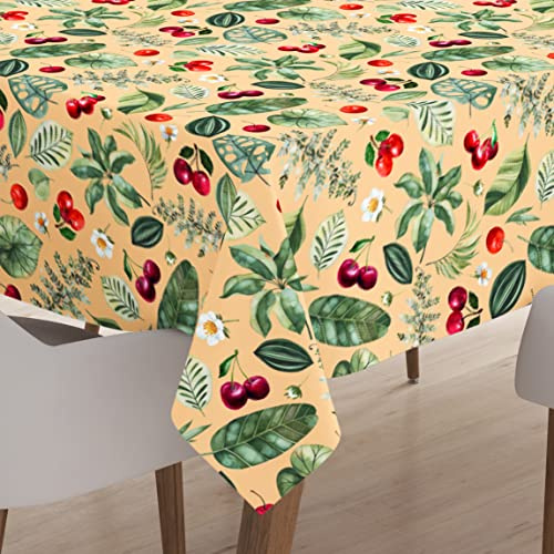 Encasa XO Tischdecke Abwaschbar, Polyester 140x180 cm Beige | Rechteckig | 4 to 6 Seater | Wasserabweisend & Rutschfest | Twill Polyester | Maschinenwaschbar