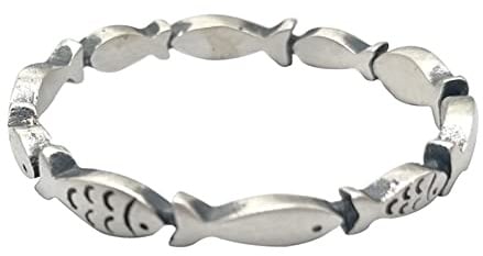 Mesnt Ringe Silber Vintage, 990 Sterling Silber Fisch Ringe Männer FrauenSilber, Größe 60 (19.1)