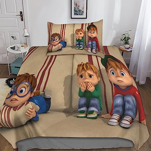 BARDYS Alvin and The Chipmunks Bettwäsche Bettbezug, Bettwäsche Set, Bettbezüge Mit Reißverschluss Und Bettdeckenbezug Kissenbezüge Single(135x200cm)
