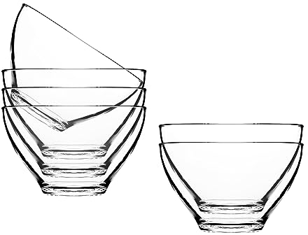 binsakao Small Glass Bowls, Set of 6 Decorative Glass Dessert Bowls, Glass Dish for Dessert, Candy, Kitchen Prep, Dishwasher Safe, 250 ml / 8.5 oz