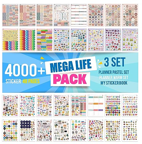colortouch Planer Stickers Set - 4000+ Stück, 48 Blatt Aufkleber für Monatsplaner - Scrapbook Sticker Fotoalbum für Kalender, Planner, Organizer, Agenda, Journal, Notizbuch, Bullet Journal - Saisonal