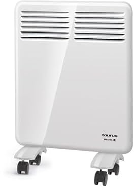 Taurus - Convector de Pared/Ruedas. 500W. Apto para baño. Temperatura hasta 35ºC. Temporizador hasta 24h. Programación Diaria y semanal. Modo Eco. Protección sobrecalentamiento. Blanco