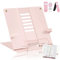 Support de Lecture Métal, Portable réglable Support Livre en métal, Support de Livre de Cuisine 6 Hauteurs Réglables, Pliable Porte-Livre pour Livres/Tablette/Recette/Manuel/Partitions, Rose