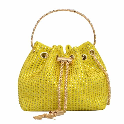 Anopo Damen Strass Clutch Abendtasche Klein Glitzer Umhängetasche für Hochzeit Party Abschlussball Gelb