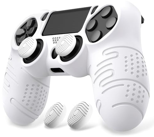 playvital Coque Protection pour ps4 Manette Housse,Controller Cover avec 2 Capuchon Joystick pour ps4 Slim Pro-Blanc
