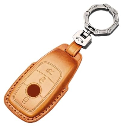 OFF WE GO Voiture Clé à Télécommande Étui en Cuir pour Mercedes Benz Coque de Clé Voiture avec Porte-clés 3 Bouton Accessoire clé de Voiture pour Clase A B C E G S CLA CLE CLS GLA GLC GLE GLK, Marron