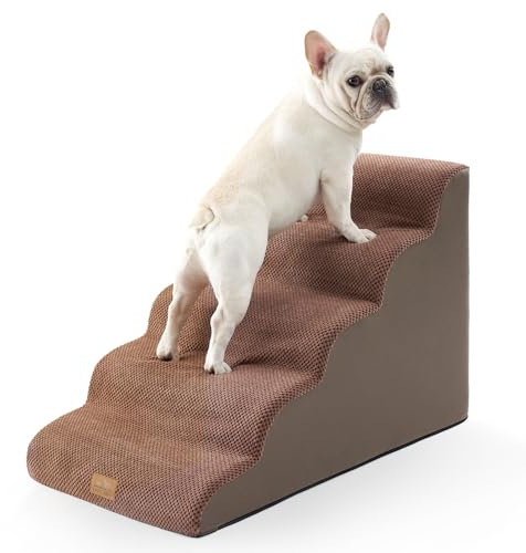 COZY KISS Scale per Cani di Piccola, Scale per Animali per Letto, Divano e Sedia, Rampa per Gatti con Rivestimento Lavabile e Fondo Antiscivolo, Leggera (Marrone, 40x84x57cm, 5)