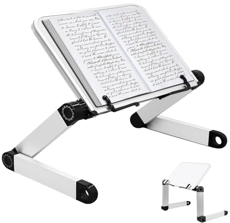 Support Livre - Hauteur Réglable Porte Livre avec Bras en Aluminium Durables, Repose Livre Pupitre de Lecture pour Couvertures Rigides épaisses, Recettes, Ordinateur et iPad