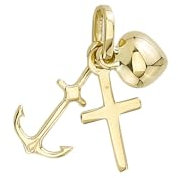 JC Trauringe Gold Anhänger Glaube, Liebe & Hoffnung in Echt 585 Gold klassische, schlichte Herz Kreuz Anker Goldanhänger Goldschmuck Unisex Schmuck in Gelbgold inkl. Schmucketui 8544