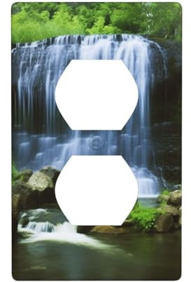 Wall Plate Decorative Single Outlet Cover 1 Gang Waterfall Flowing Down Light Switch Cover Temperature and Impact Resistant Electrical Outlet Receptacle Covers for Bathroom Kitchen Bedroom Home Decor
