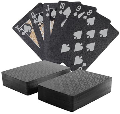 MageJoy 2 Deck Black Playing Cards - HD Spielkarten 54 Blatt, Spielkarten Poker Plastik - Wasserfestes Kartenspiel