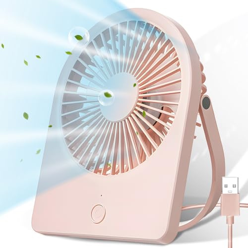 TOVE KNIGHTY Tischventilator USB, Tischventilator mit 3 Geschwindigkeiten, Leiser Ventilator, Tragbarer Ventilator für Büro, Zuhause, Schlafzimmer, Auto, Camping, Rosa