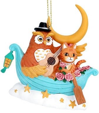 Gisela Graham Resin Owl & Pussycat Christmas Decoration