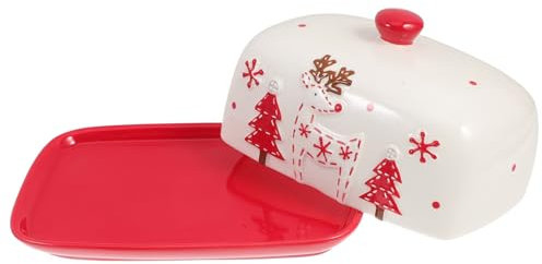 HOLIDYOYO Contenitore Per Burro Ceramico Con Coperchio Vassoio Decorativo Per Cucina Stile Natalizio Design Moderno e Pratico Per Burro Formaggio e Dessert