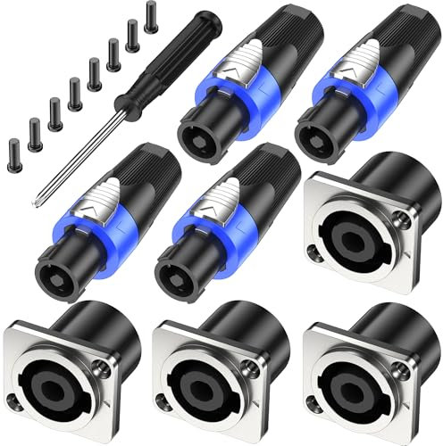 Jumwa 4Sets Speakon Adapter Speakon Stecker und Buchse Metall Panel Twist Lock mit Schraubendreher Kompatibel mit Neutrik Speakon NL4MP, NL4MPR, NL4FC, NL4FX, NLT4X, NL4 Serie, NL2FC