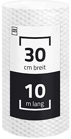 LOGIC PACK Luftpolsterfolie Rolle für Verpackung, Versand und Umzug 10m x 30 cm - Bubble Wrap Verpackunsgmaterial, 100% recyclingfähig, leicht zu schneiden, 2-schichtig 60my
