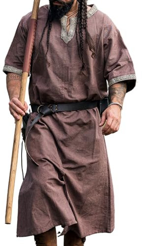 Leonardo Carbone® Kurzarm Tunika Richard - Mittelalter Kleidung Herren, Mittelalter Hemd, Freizeithemden Kurzarm, Karneval Kostüm Herren, Wikinger Tunika, LARP Kleidung - 100% Baumwolle Kastanie S