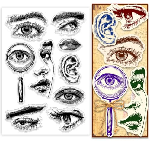 PH PandaHall Face Clear Stempel Fünf Sinne Transparenter Silikonstempel Auge Augenbraue Lippen Ohr Nasen Gummistempel Siegel für Kartenherstellung Basteln Dekoration DIY Scrapbooking Supplies 16x11 cm