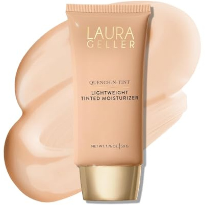 LAURA GELLER NEW YORK Quench-n-Tint Tinted Moisturizer - Sheer to Light Buildable Coverage - Natural Glow Finish - Lightweight Formula with Hyaluronic Acid, 01 Porcelain/Fair