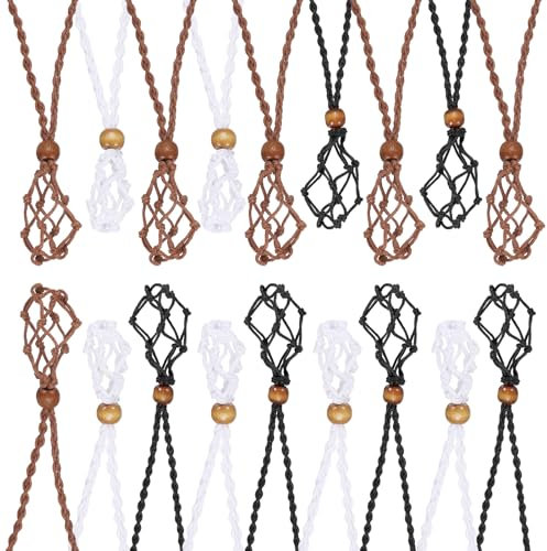 sourcing map 18PCS Crystal Necklace Holder Adjustable Necklace Cord Empty Stone Holder Pendant Cage for Replacement Hand-Woven Necklace, Black/Coffee/White