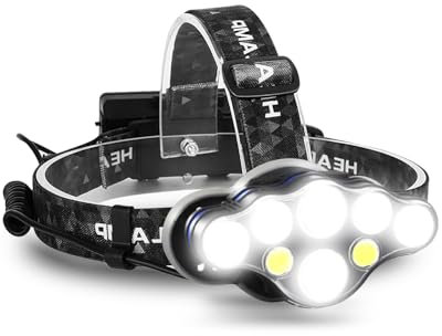 Aucaer Linterna Frontal LED Recargable 18000 Lúmenes, Actualización 2024, 8 Modos de Iluminación, Impermeable IPX5, Ajustable, Ideal para Camping, Pesca, Senderismo y Actividades Nocturnas Negro