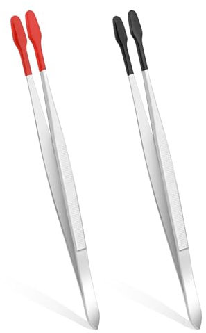 AOZUO Lot de 2 pinces à épiler plates avec pointes en caoutchouc - En acier inoxydable avec revêtement en PVC - Antidérapantes - Pour bijoux de laboratoire, bricolage, fabrication de timbres, pièces