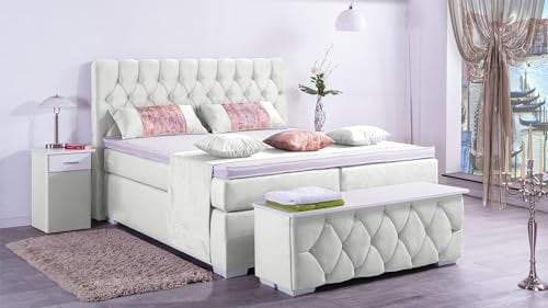 Boxspringbett Jana 240x220, VS-Weiß, 7-Zohnen Taschenfederkernmatratze, Ergoflex - Inklusive Aufbau - Deutscher Hersteller