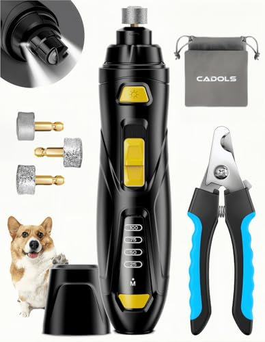CADOLS Dog Nail Grinder Quiet, Rechargeable Dog Nail Trimmers Dog Nail Clippers with 3 Grinding Wheels 3-Speed, Pet Nail Grinder Tool for Large Medium Small Dogs Cats with Thick Nail-Dark Black