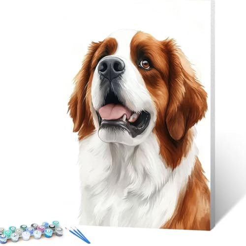 Tier Malen Nach Zahlen Erwachsene, Malen Nach Zahlen DIY Handgemalt Ölgemälde Kit für Anfänger und Erwachsene, Paint by Numbers Basteln mit Pinseln Home Wand Dekor, Ohne Rahmen 100x135 cm Hund E - 9