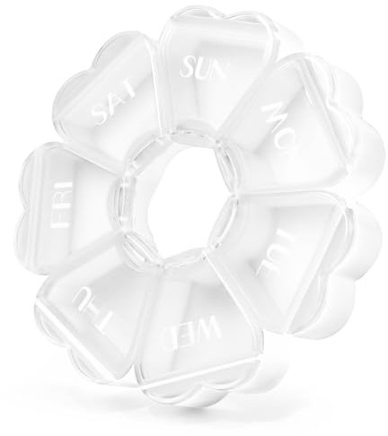 FHORAIN Runde herzförmige Pillenbox mit 7 großen Fächern für die Woche, reisefreundlich, Vitamin-Organizer (Weiß)
