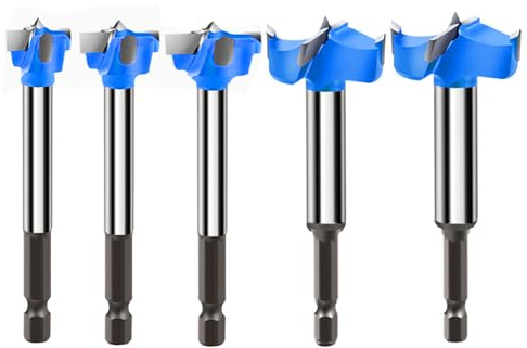 Forstner Drill Bits for Precise Woodworking Tungsten Carbide Forstner Bit Set for Wood Plastic Plywood with Hex Shank 5PCS (5/8-1-3/8)