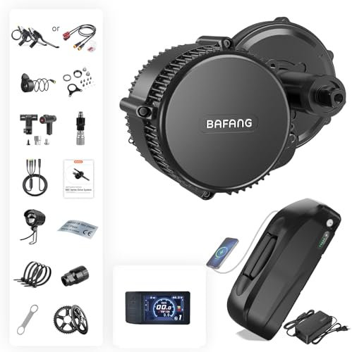 Bafang 48V 750W Moteur Central avec Batterie VoltzX 48V 20Ah, écran LCD 500C et Plateau de pédalier 44T, Kit de Conversion de vélo électrique BBS02 BBS02B pour pédalier de 68 à 73 mm