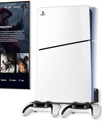 ANSHAWTIY PS5 Wandhalterung aus Aluminiumlegierung, kompatibel mit allen PS5-Generationen, hält zwei Controller, ungehinderte Wärmeableitung, PS5-Zubehör, universell für Wohnzimmer und Schlafzimmer