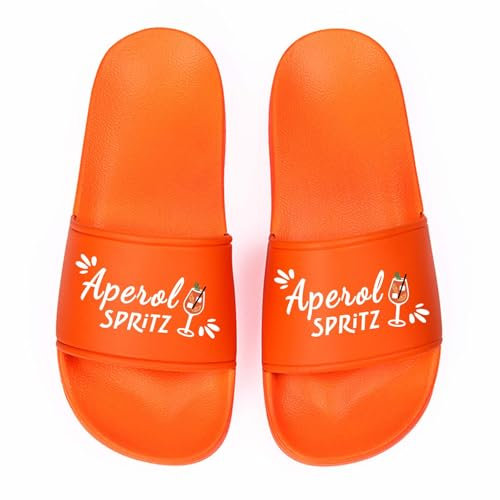 Aperol Badelatschen, Schlappen für Herren & Damen, Lustige Hausschuhe, Aperol Spritz Motiv Badelatschen, Badeschuhe für Aperol Spritz Liebhaberinnen und Aperol Fans, Urlaubsschlappen, JGA Geschenk