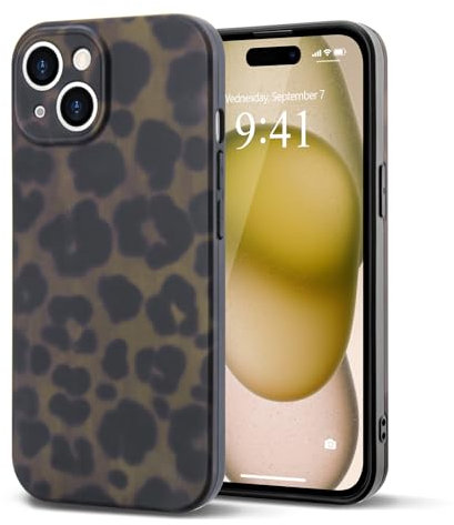 Teageo Leopard Handyhülle für iPhone 15, Mädchen Klassisch Leopardenmuster Handyhülle TPU Silikon Anti-Drop Kameraschutz Schutzhülle Bumper für iPhone 15, Grün Bernstein
