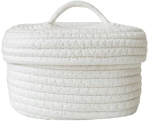 GALPADA Storage Box with Lid Cotton Woven Basket Small White Organizer for Home Office Toy Cosmetic Snack Storage
