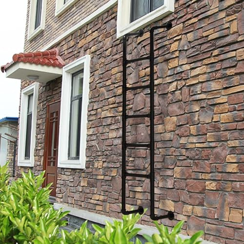 Kellerfenster Well-Ausstiegsleiter 3-8 Rund-Notfallfeuerkletterleiter, Schwarze Wandmontage Metall-Stiefleiter 49 /51/55 /59/65 Hochdachtere Dachleiter Dachdach, 150 cm/59in
