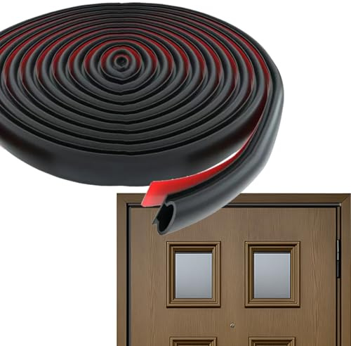 8M D-Shape Self-Adhesive Weather Stripping Seal - Black Rubber Door & Window Draft Excluder for 4-6mm Gaps Soundproof & Insulation Tape for Frame Gaps Easy Install Weatherproof Seal Strip for Home
