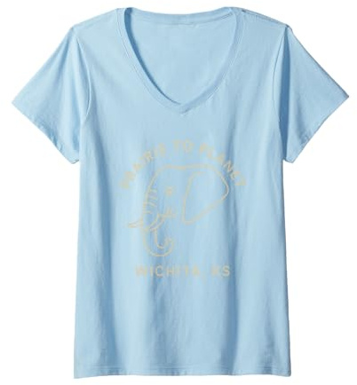 Damen Prärie to Planet Shirt Wichita Kansas Zoo Elefant Line Art T-Shirt mit V-Ausschnitt