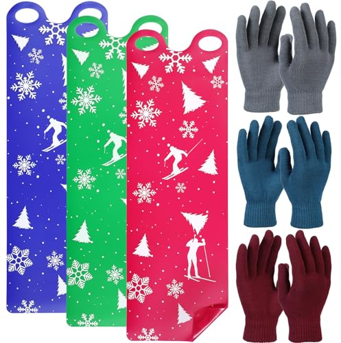 Soulchen 6 Pcs Large 54 Snow Sled for Adults Snowflake Flying Slider Mat with Handles and Warm Winter Gloves Snow Carpet Lightweight Roll Up Snowboard for Christmas Winter Ski Outdoor Game