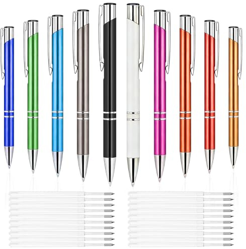 DONQL 10 Stück Hochwertiger Metall-Kugelschreiber mit 20 Nachfüllminen, Kugelschreiber in 10 Farben, Flüssig schreibend & Bequemer Griff, Elegantes Schreibset für Büro, Schule und Geschenk