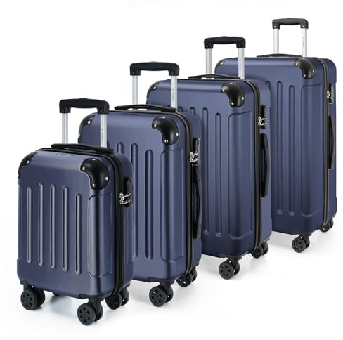 YONSLY Gepäckset Suitcase, Reisekoffer, Trolley Rollkoffer Handgepäck, Hartschalenreisekoffer mit 360° Lenkrollen, Zahlenschloss, Mehrstufiger Teleskopgriff (S-M-L-XL-Set, Dunkelblau)